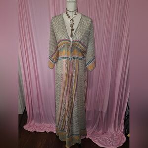 Karlie Tan and Brown Maxi Gown with Plunge Neckline